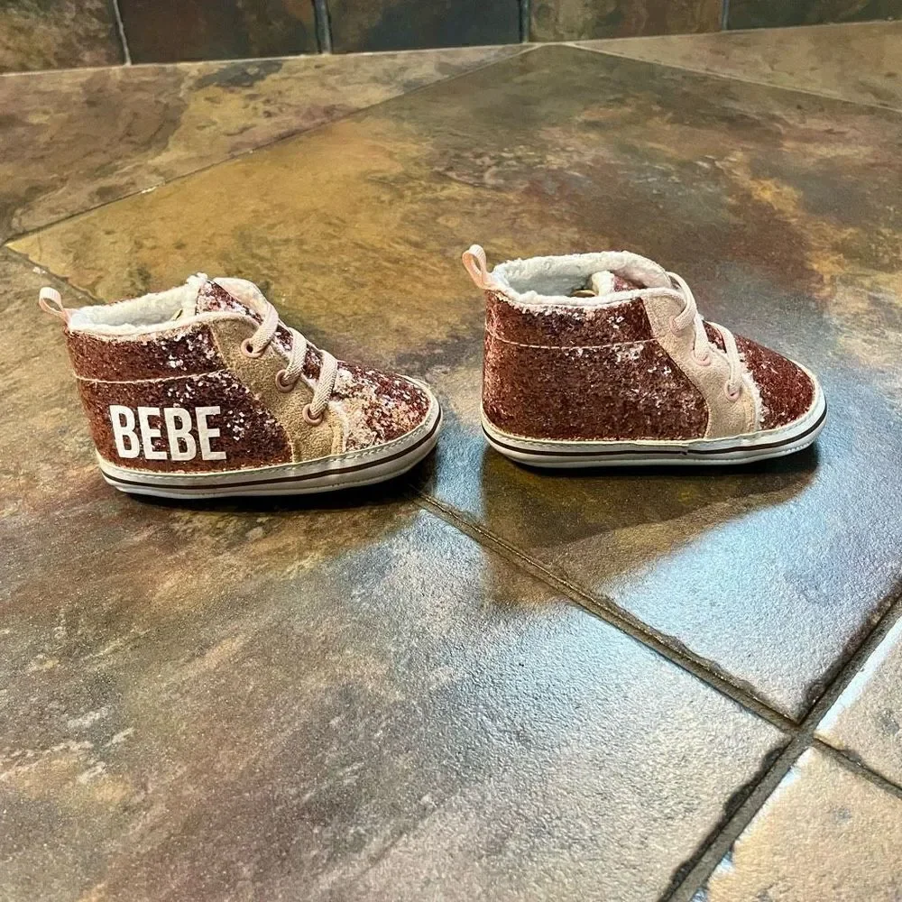 Bebe Pink Glitter Baby Girl Shoes Size 4